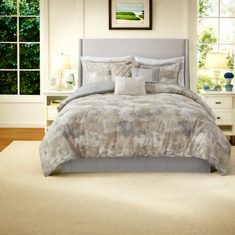 Modern Bedding Sets, 7 Piece Polyester Blend Queen Set For Home