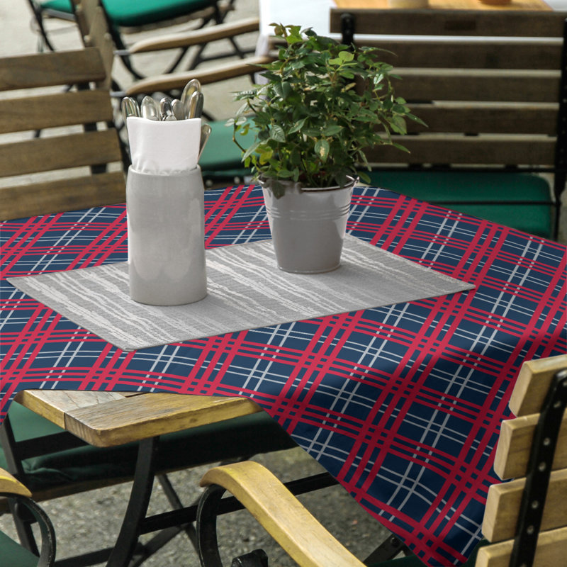 Plaid Cotton Blend Square Tablecloth, Nautical Blue/New Century Silver/Red