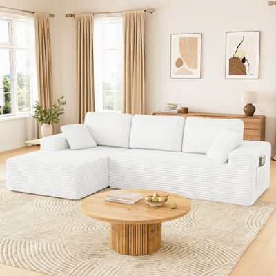 Modern 108-inch Boneless corduroy modular compressed sofa with L-shaped design