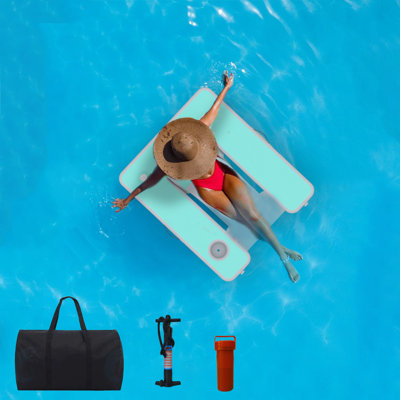 Chaise longue de piscine gonflable avec porte-gobelet - flotteur à surpiqûre robuste avec pompe et sac de transport