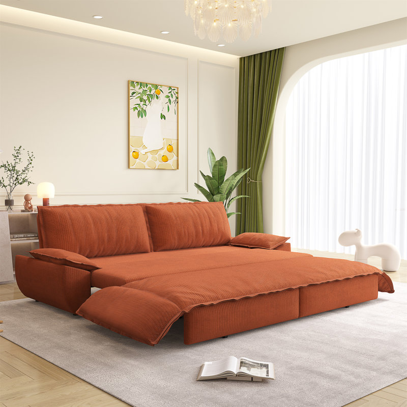 Canapé-lit escamotable grand 73,2 po, Velours côtelé orange