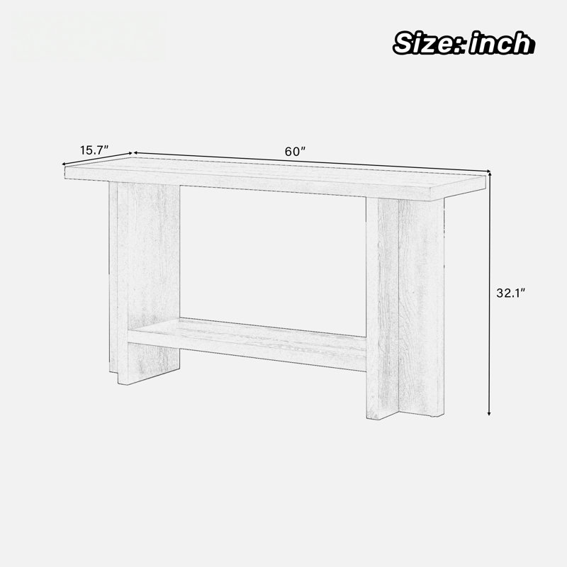 Vintage Console Table With T-leg Design And 2-tier Structure, Navy Blue