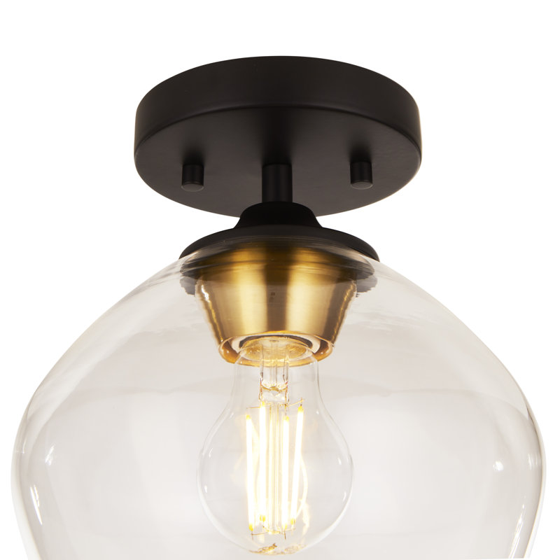 Baillons Semi Flush Mount, Black/Antique Brass