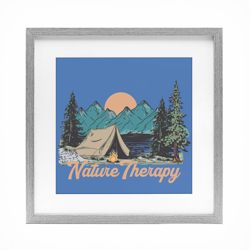 Vintage Nature Therapy Camp Framed Print Under Glass, design by Jedco Brands, Inc., Farmhouse Gray Frame, 13" H x 13" W