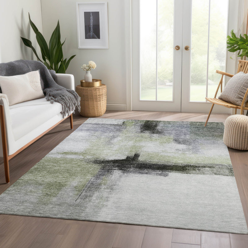 Sage Rectangular Synthetic Washable Indoor/Outdoor Rug 3' x 5'