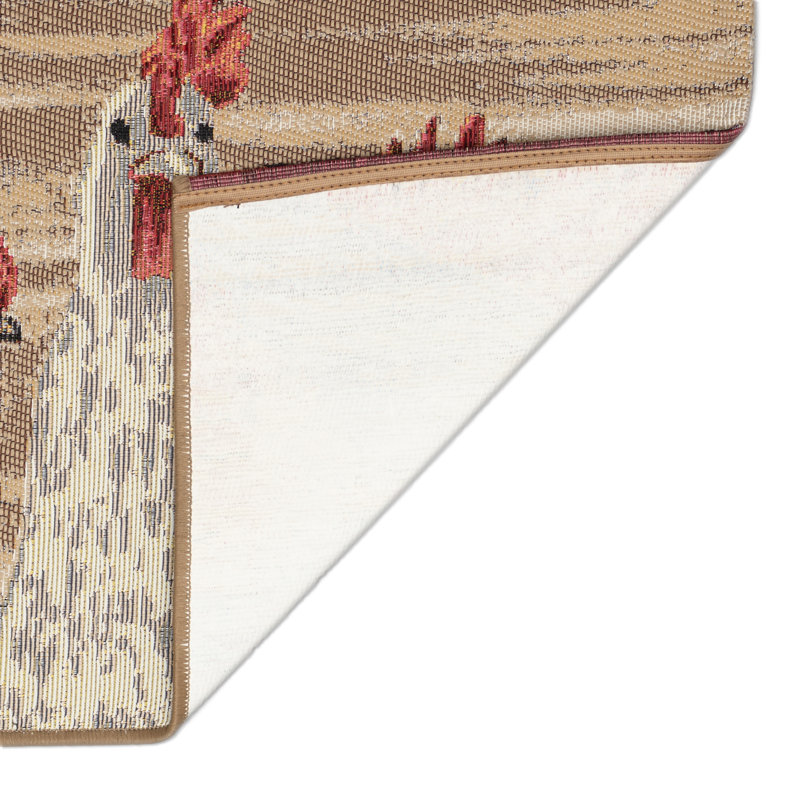 Three Roosters Polyester Non-Skid Kitchen Mat, Rectangle 2' x 2'10"