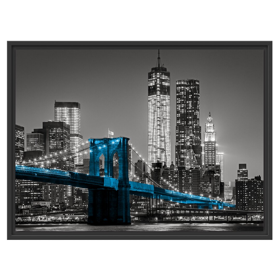 Gerahmtes Wandbild Brooklyn Bridge mit Wolkenkratzern