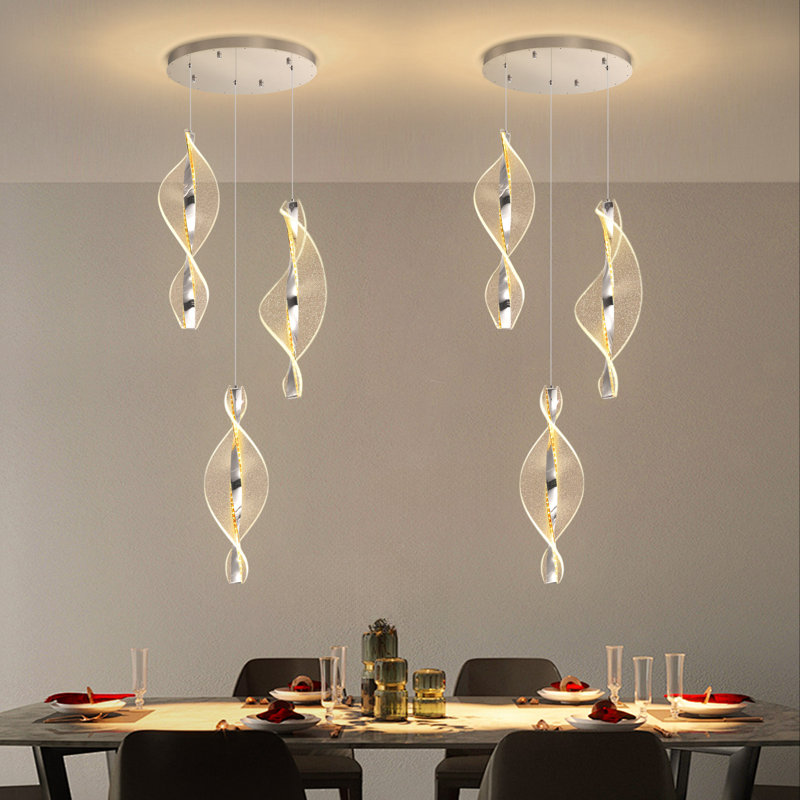 Lustre 3 lumières DEL moderne en acrylique à intensité variable, 2160 Lumens, 59" H x 11.8" W x 11.8" D, Silver