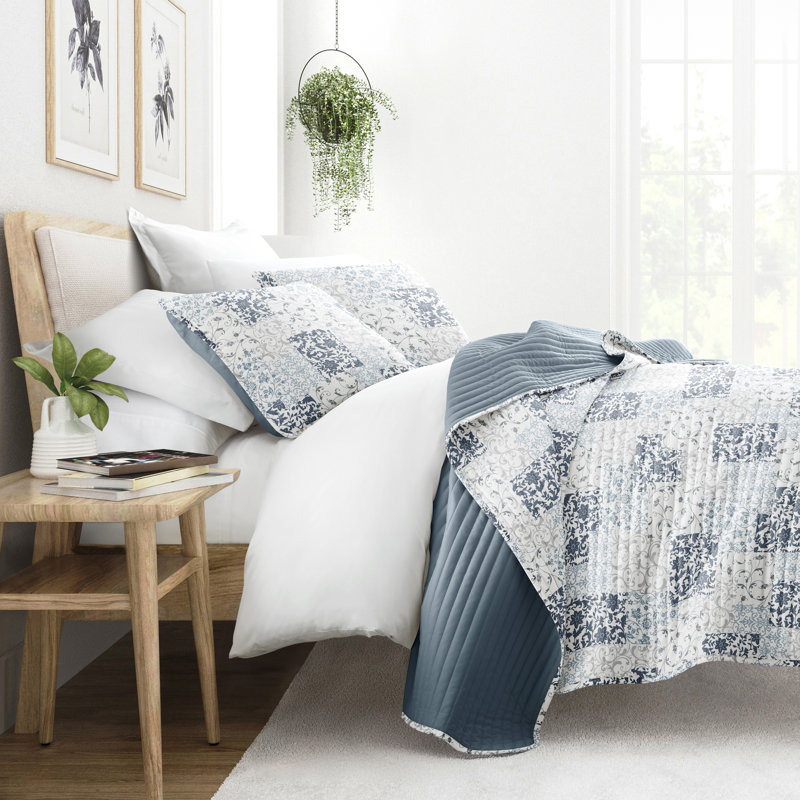 Ensemble de courtepointe réversible Becky Cameron, Bleu crépuscule, Courtepointe simple + 1 taie décorative standard