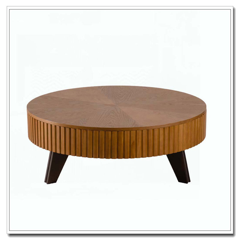 Table basse ronde rétro avec espace de rangement, idéale pour le salon et le bureau, Brun, Naturel