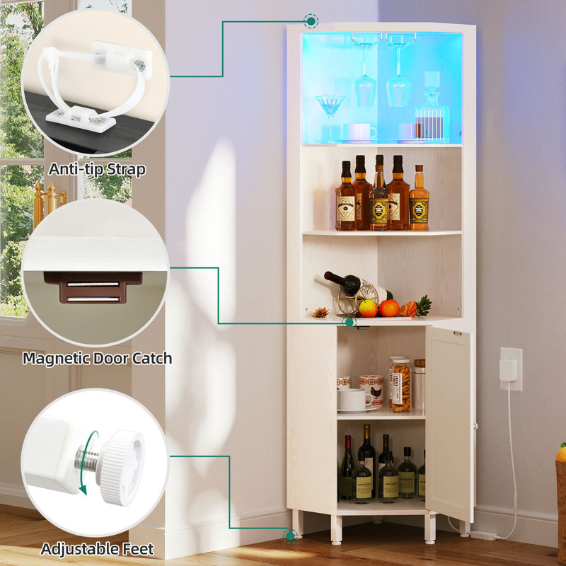 Breasia 67" Corner Bar Cabinet with Wine Storage & LED