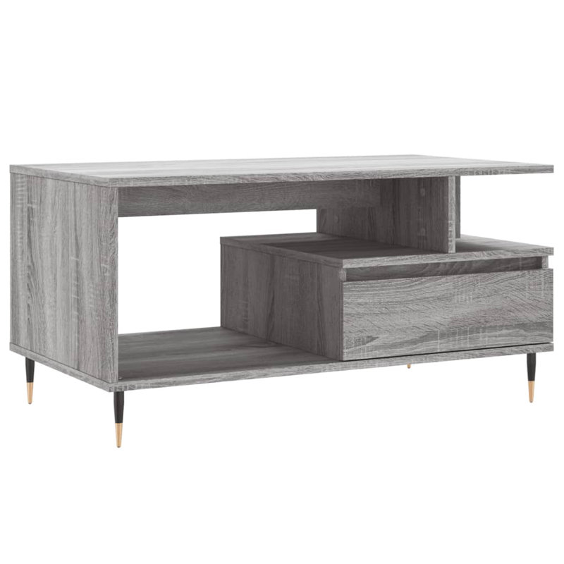 Michellene Four Leg Coffee Table with Storage, Grey Sonoma