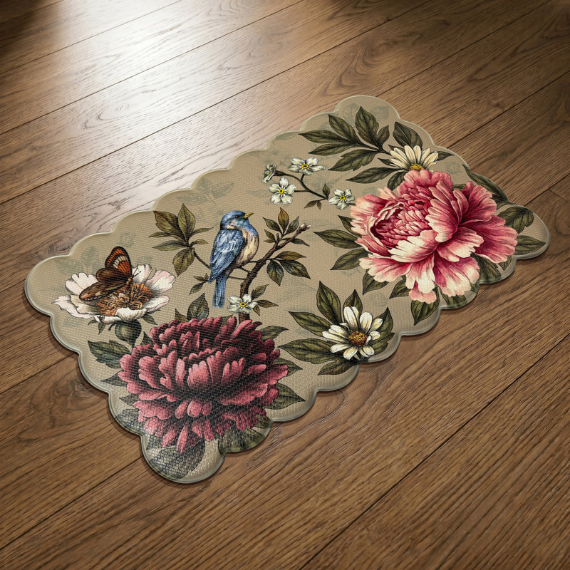 Tapis de cuisine botanique anti-fatigue antidérapant à bord festonné