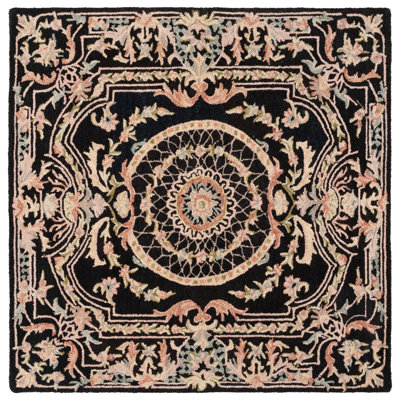 Fredella Tufted Wool/Cotton Performance Oriental Rug in Black/Ivory