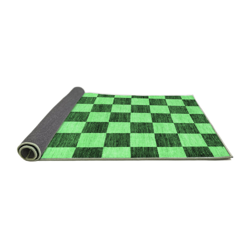 Tapis à carreaux en laine / polyester tissé à la machine en vert / vert foncé, Carré 3 pi