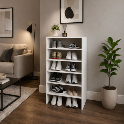 Range-chaussures Berlin avec tablettes ouvertes, idéal pour les espaces modernes, blanc