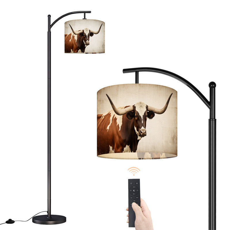 Lampe sur pied à arc avec abat-jour réglable brun rétro Longhorn Country Western