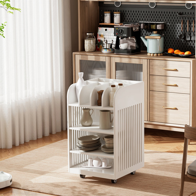 4 Tier Kitchen Island Cart With Spice Rack & Locking Casters, Simple Design Mobile Kitchen Storage Islands For Kitchen Living Room