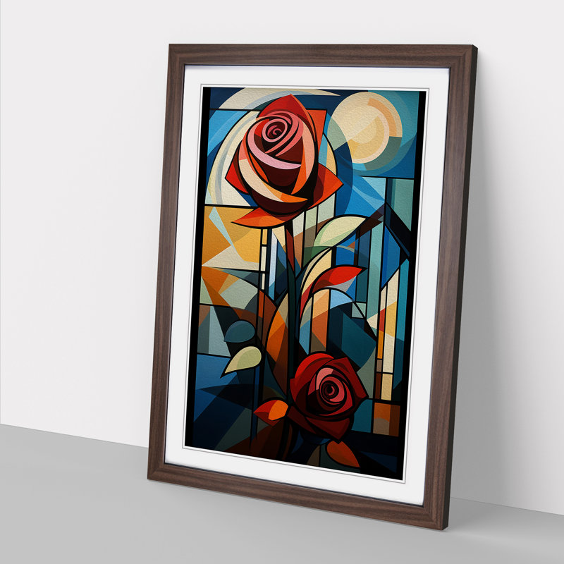 Rose Constructivism No.2 - Framed Print, 46cm H x 34cm W x 2cm D, Walnut