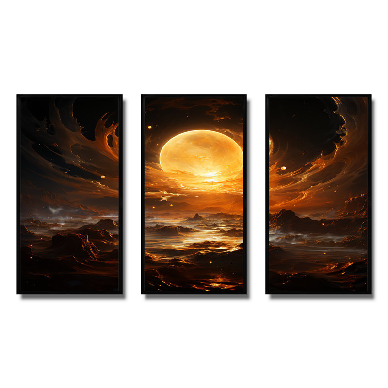 Verre de feu saturn planète II - art mural de la planète espace, H 28 po x l 36 po, Cadre flottant noir