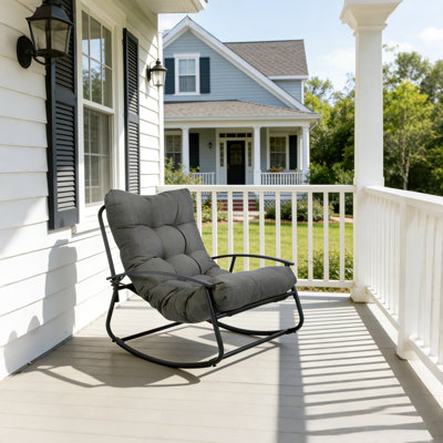Ergonomic Outdoor Rocking Chair, 330 lbs Capacity Patio Rocker with Thick Cushion, All-Weather Metal Frame Chair for Porch, Backyard, Poolside, Dark Gray