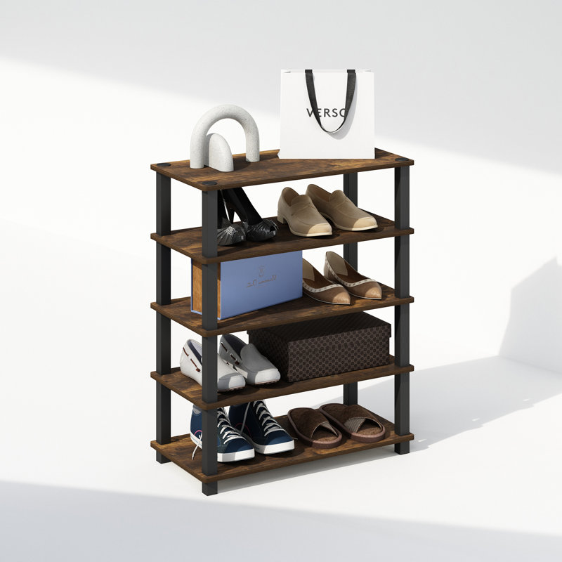 17 Storeys Micheal 3-Tier Multipurpose Standing Shelves, Amber Pine/Black, Set of 2