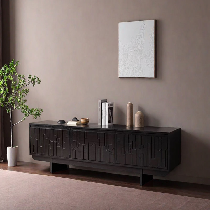 Meuble télé noir à design créatif personnalisé, 21.65" H x 55.11" L x 17.71" W