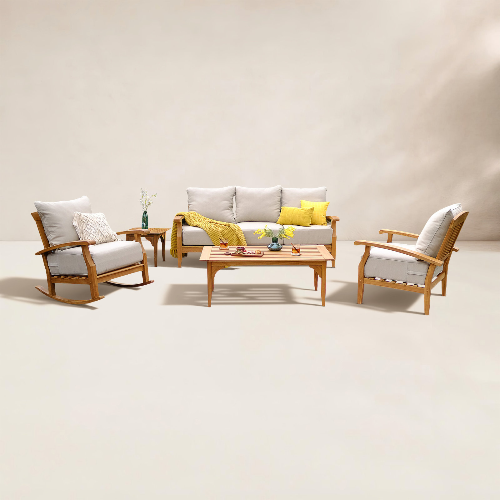 Caterina 5-Person Teak Patio Seating Group, Beige