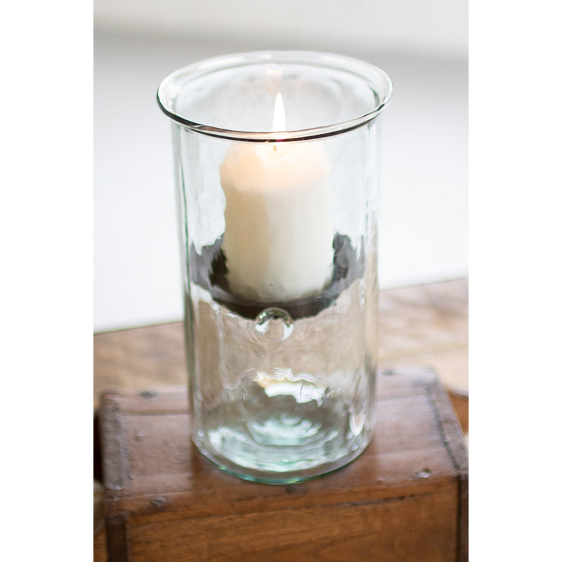  Vase moyen en verre martelé avec décor rustique, H 10 po x l 6 po x P 6 po