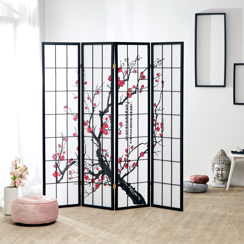Room Divider Mouffetard Screen Partition Shoji Room Divider Wood, 4 panels