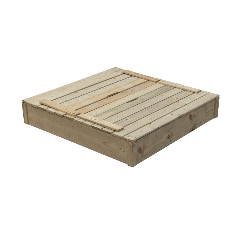 SwingKing 120cm x 25cm Solid Wood Square Sandbox with Cover