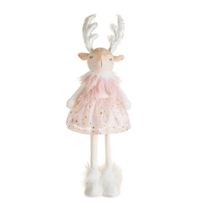 Figurine à DEL rose en laine rose dans une jolie robe étoile
