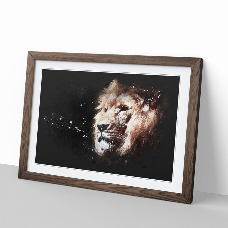 Lion Vol.8 - Picture Frame Graphic Art, 48cm H x 65cm W x 2cm D, Walnut Framed