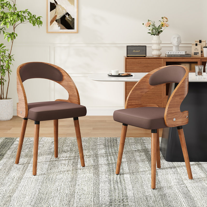 Upholstered Dining Chair With Wooden Frame, Dark Brown, 2