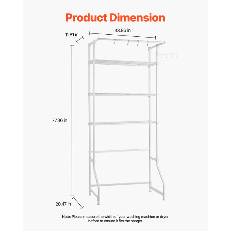 Over The Washer and Dryer Storage Shelf, 3 Tier Laundry Room Drying Rack with Hanger Rod and Hooks, Adjustable Over Washer and Dryer Shelves, Laundry Room Shelf Storage Space Saver,