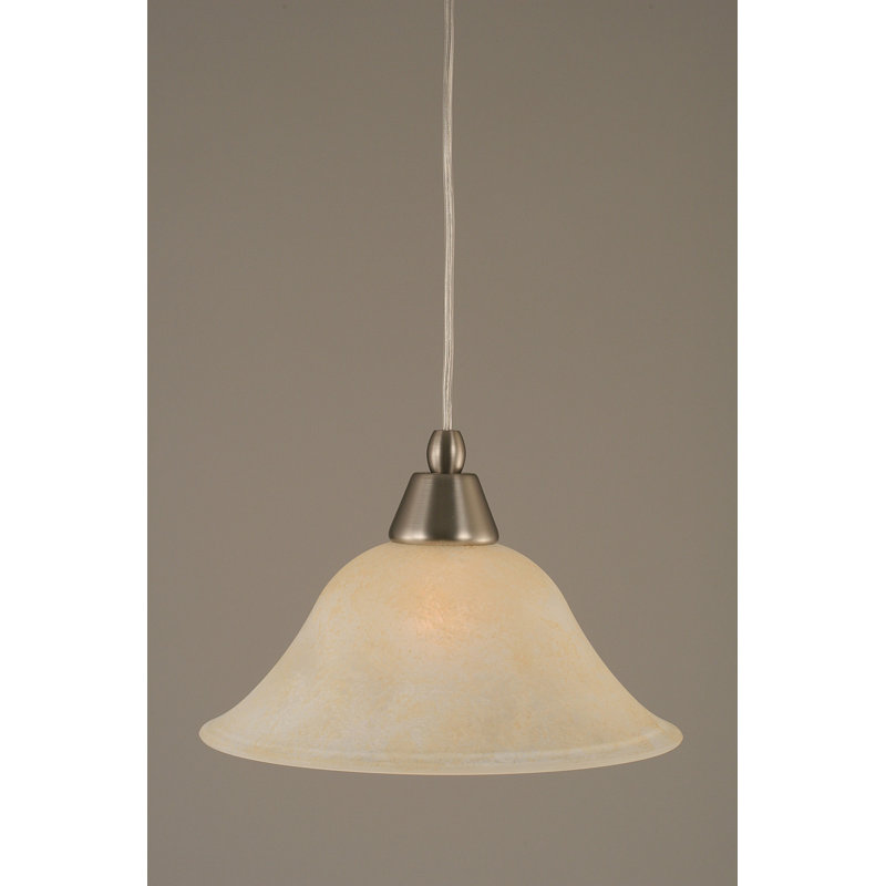 1-Light Cord Mini Pendant In Dark Granite Finish With 10" Amber Marble Glass, Dark Granite, 10" W, Amber Marble Glass