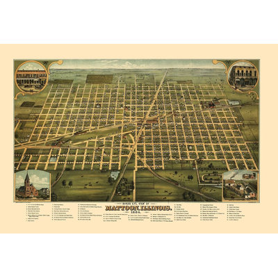 Mattoon Illinois - Shober 1884, reproduction d'affiche par Shober Shober (24 x 18) ILMA0006
