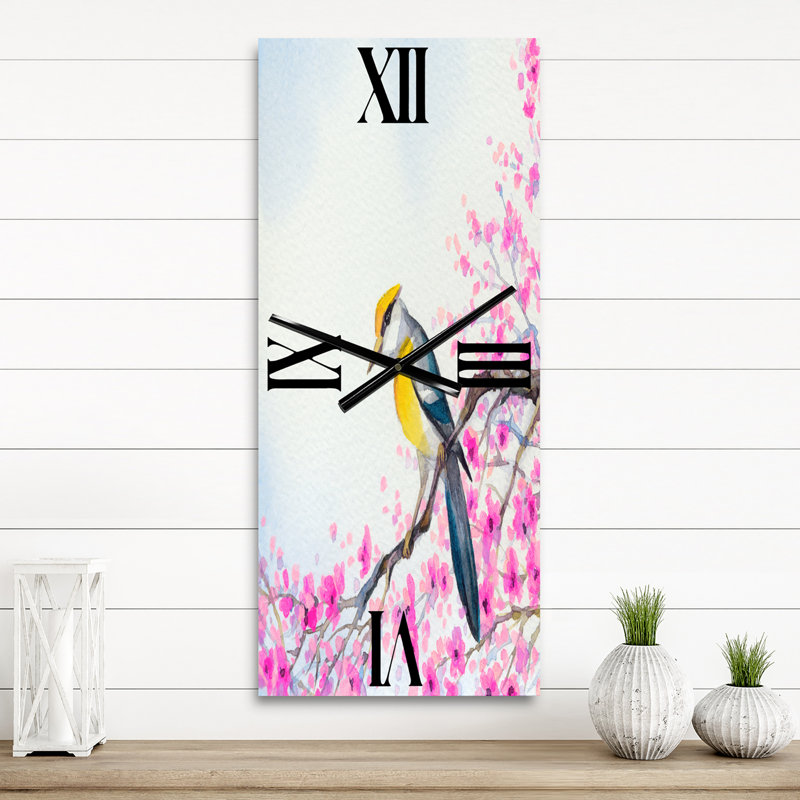 Horloge murale bel oiseau sur une branche en fleurs, Grand
