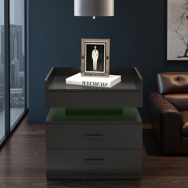 1 Set Nightstand With Adjustable LED Strip Light, 2-Drawers, Large Storage Space, Suitable For Bedside Table, Coffee Table, Sofa Side Table Or End Table For Study Desk