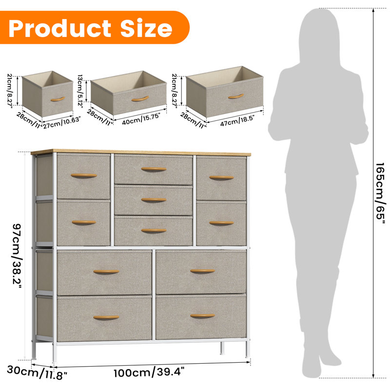 100 cm W Chest of 11 Drawers, Khaki