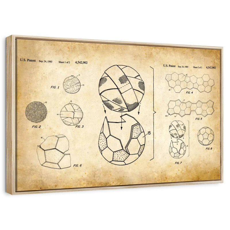 Ballon de soccer - brevet de 1985, Cadre flottant en bois naturel, 31 po x 21 po