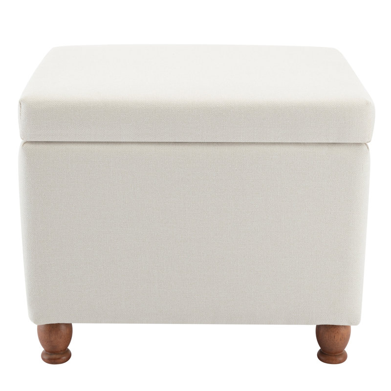 Classic 22" X 18" Storage Ottoman Footstool With Hinged Lid, Upholstered Fabric Ottoman With Wooden Legs For Living Room, Bedroom