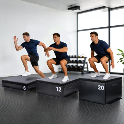 Stackable Soft Foam Plyometric Jump Box 6/12/20 Inch, Non-Slip Vinyl Adjustable Step-Up Trainer Supports 500 LBS for HIIT, Box Jumps & Full Body Home Gym Training