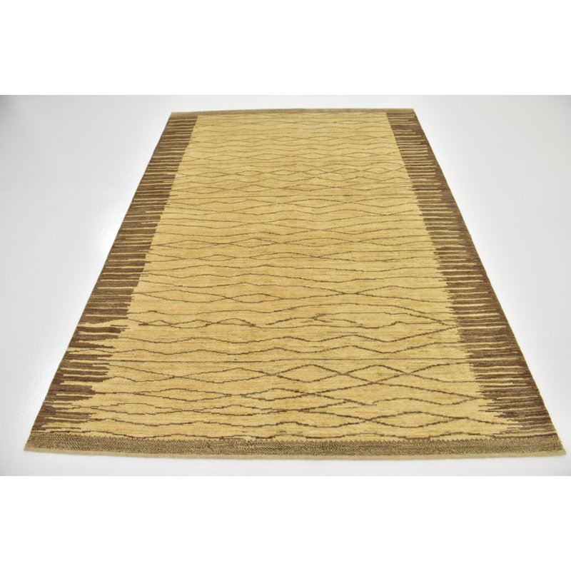 Tapis en laine beige 5 pi 8 po x 7 pi 8 po one-of-kind noué la Didcot