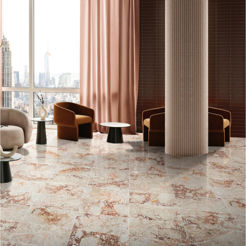 Carrelage poli rose 12 x 24 pour salon et mur, élégant et luxueux, 4 dans une boîte, conception de salle de bain à variation naturelle, par boîte