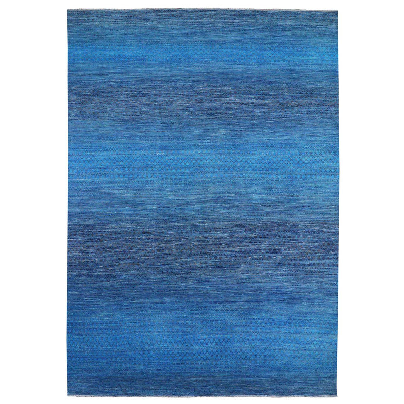 Tapis oriental noué à la main en laine épaisse et moelleuse de 10 pi x 14 pi 3 po bleu océanique, EB2DB1071A914A3981FE3D42354A1FA5
