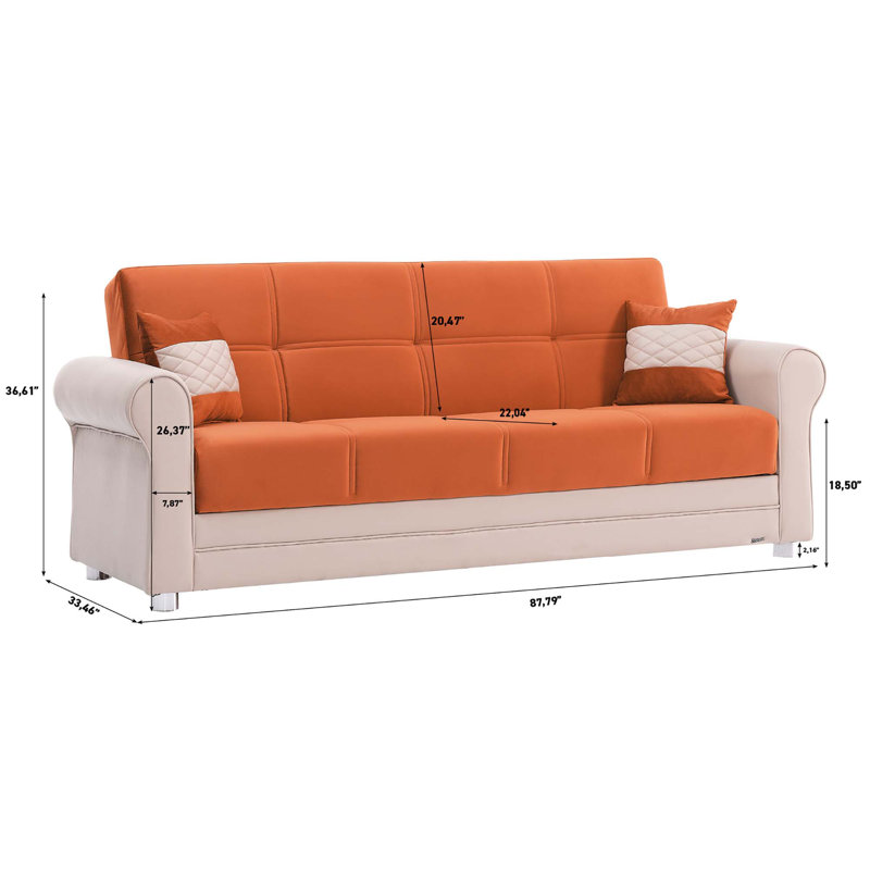 Avalon 86 in. Fabric 3-Seater Twin 3-in-1 Sleeper Sofa Bed with Storage, Prusa Orange Chenille