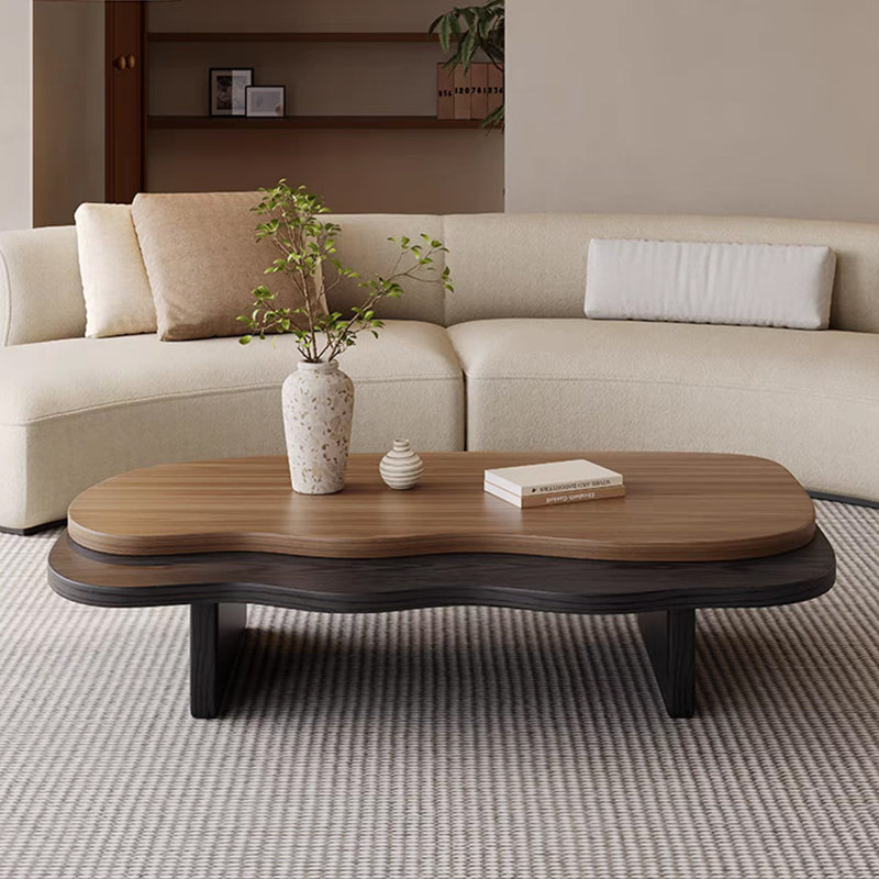 Wabi-sabi style solid wood coffee table, 13.77" H x 55.11" L x 31.49" W
