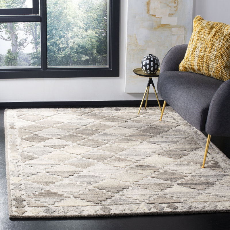 Tapis gris / beige en laine touffeté à la main Roberts, Rectangle de 5 pi x 8 pi