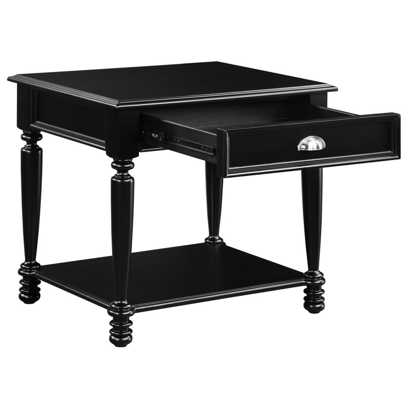 Table de bout en bois noir avec tiroir et tablette pour la décoration traditionnelle